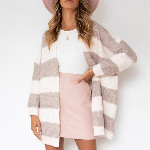 EBBY & I Wool blend Cosy Pastel Stripe Knit Cardi Winter Cardigan NWT - Picture 7 of 16